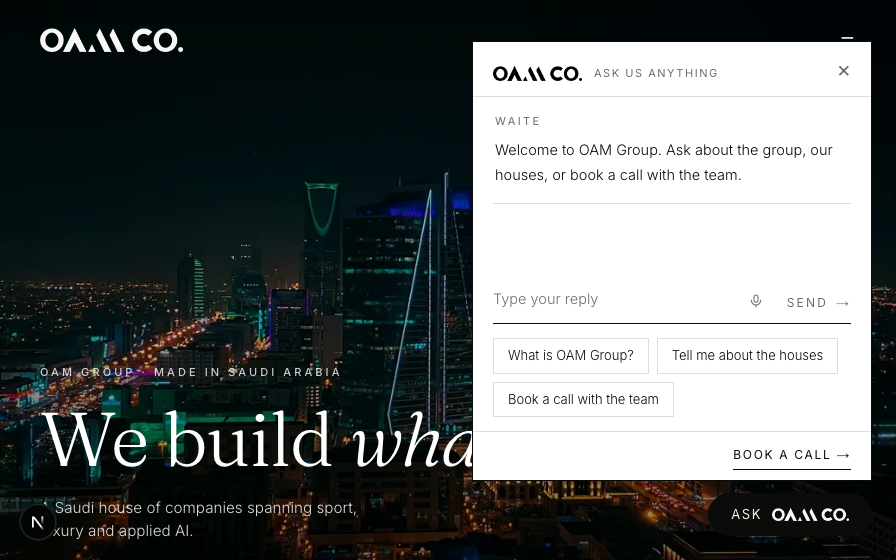 The OAM Group agent with live booking open on oamsaudi.com